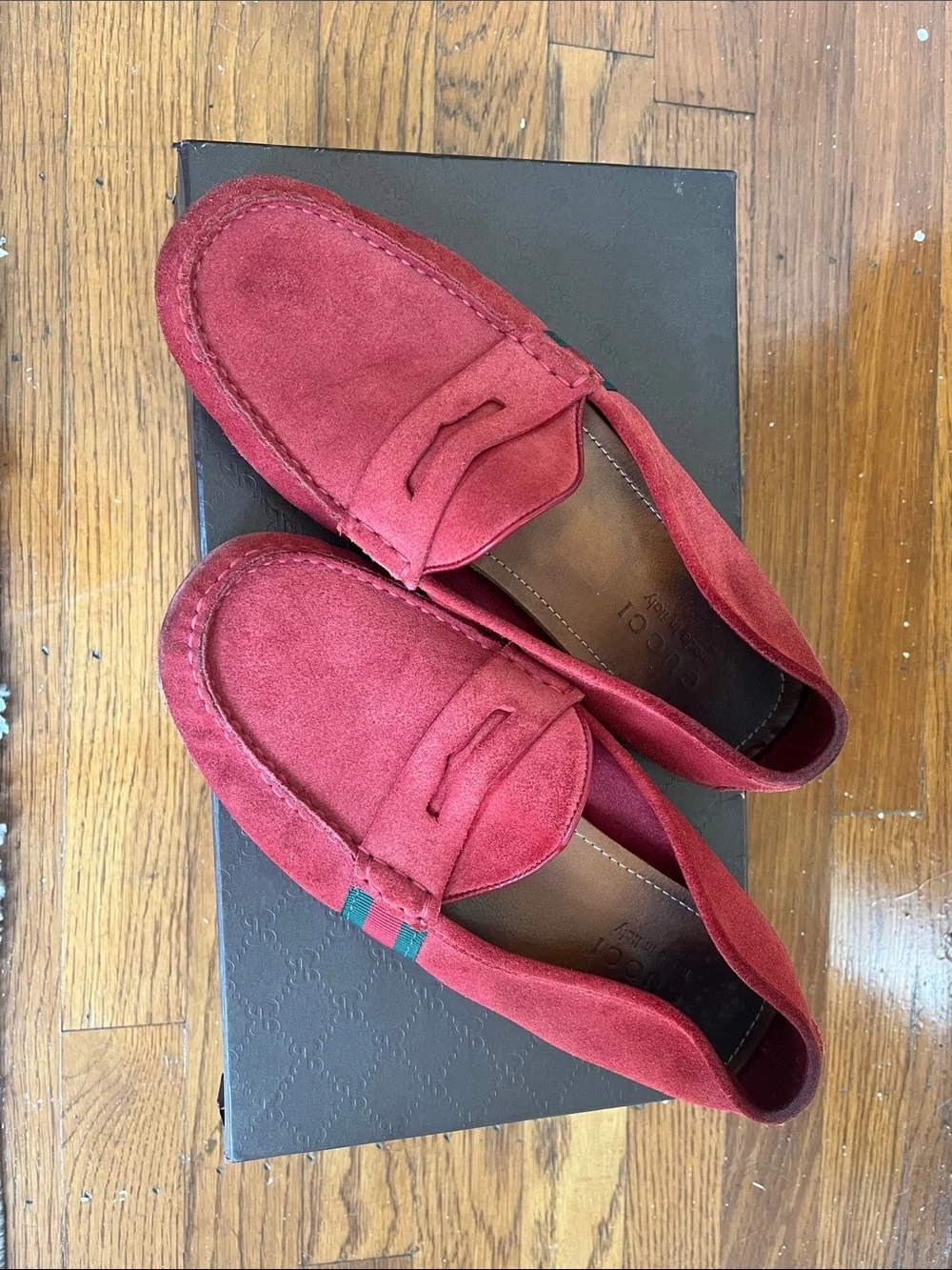 Gucci Red Suede Drivers with Signature Web Stripe